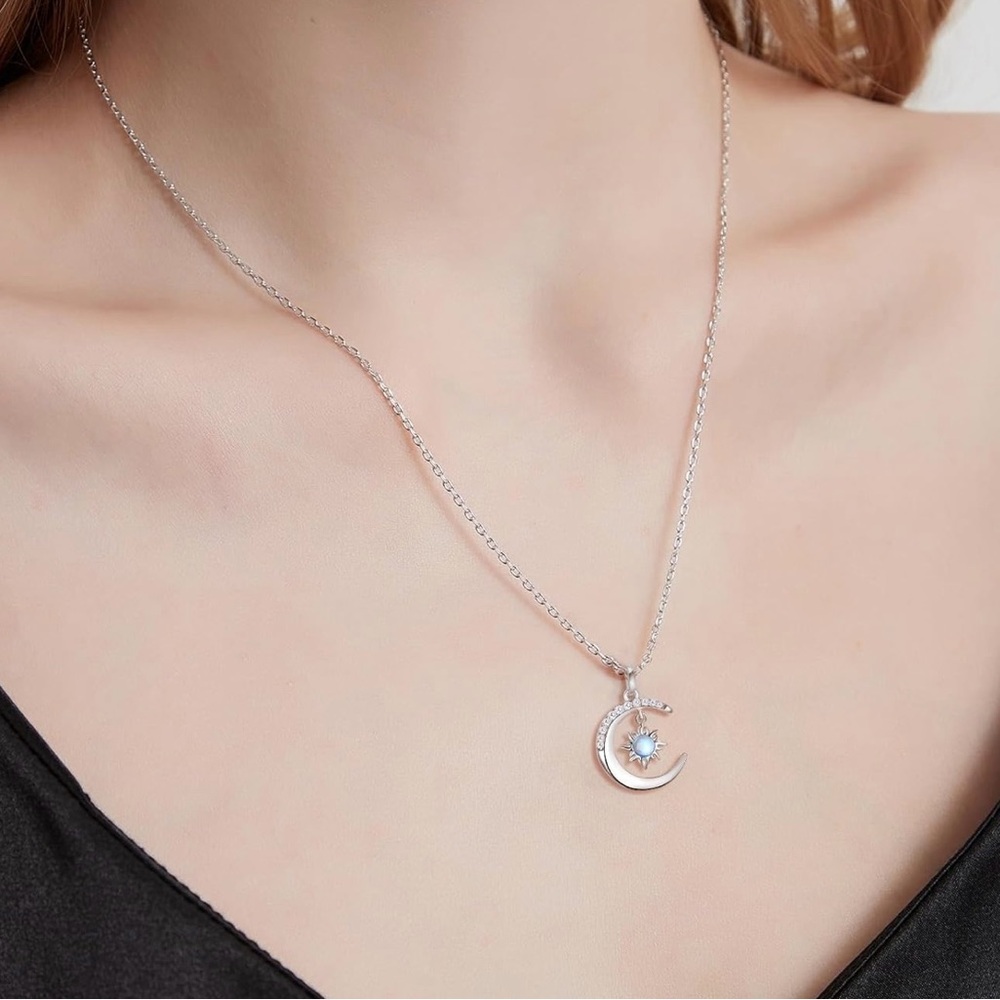 “Bohemian Rhapsody” Crescent Moon Opal Necklace 14k gold plated silver  New